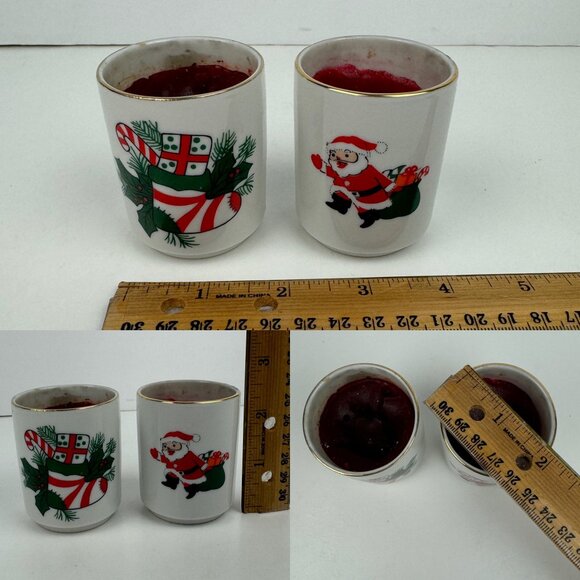 2 Vtg USED Small Christmas Santa Holiday Candles Ceramic Porcelain Holders READ - Picture 3 of 12